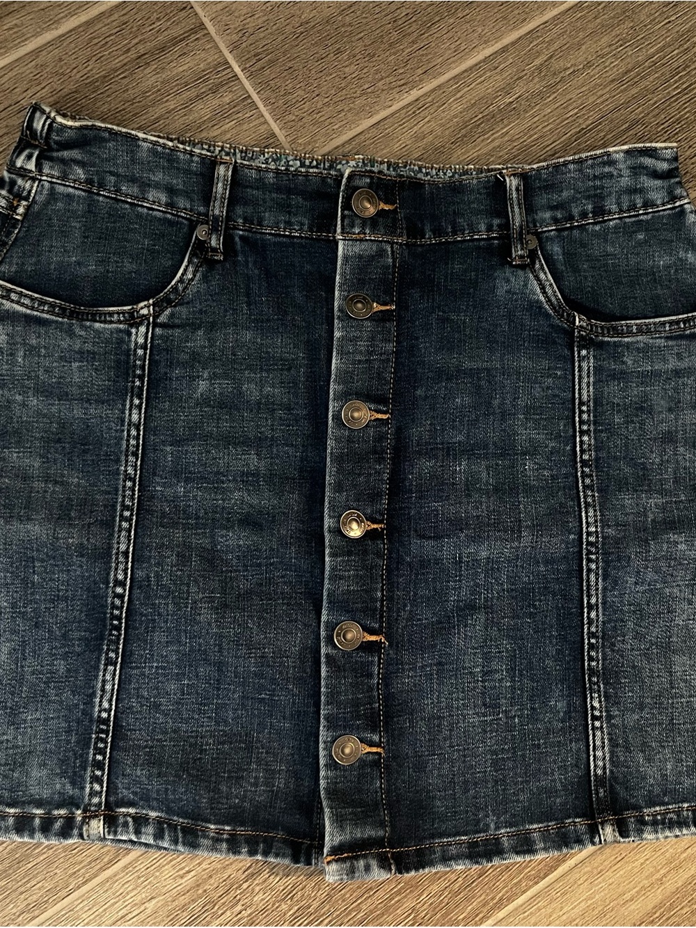 aerie Dark Wash Button-Front Denim Mini Skirt